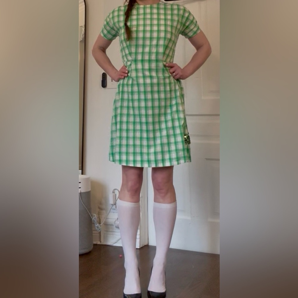 Thom Browne Green Gingham Short-Sleeve Mini Dress